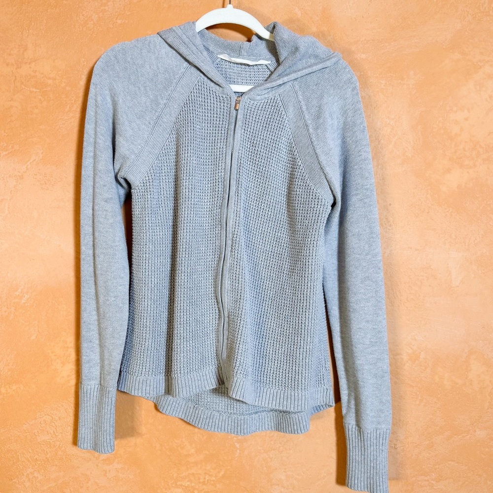 Athleta Light Gray Zip-Up Hooded Sweater